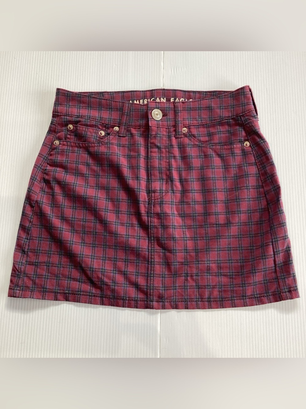 American Eagle Red Plaid High Rise Mini Skirt 0 Academia Preppy School Girl 90s